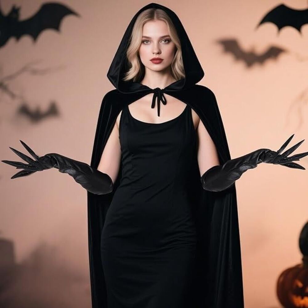 Brand New Long Faux Leather Latex Costume Gloves Halloween Black Pointy 26in